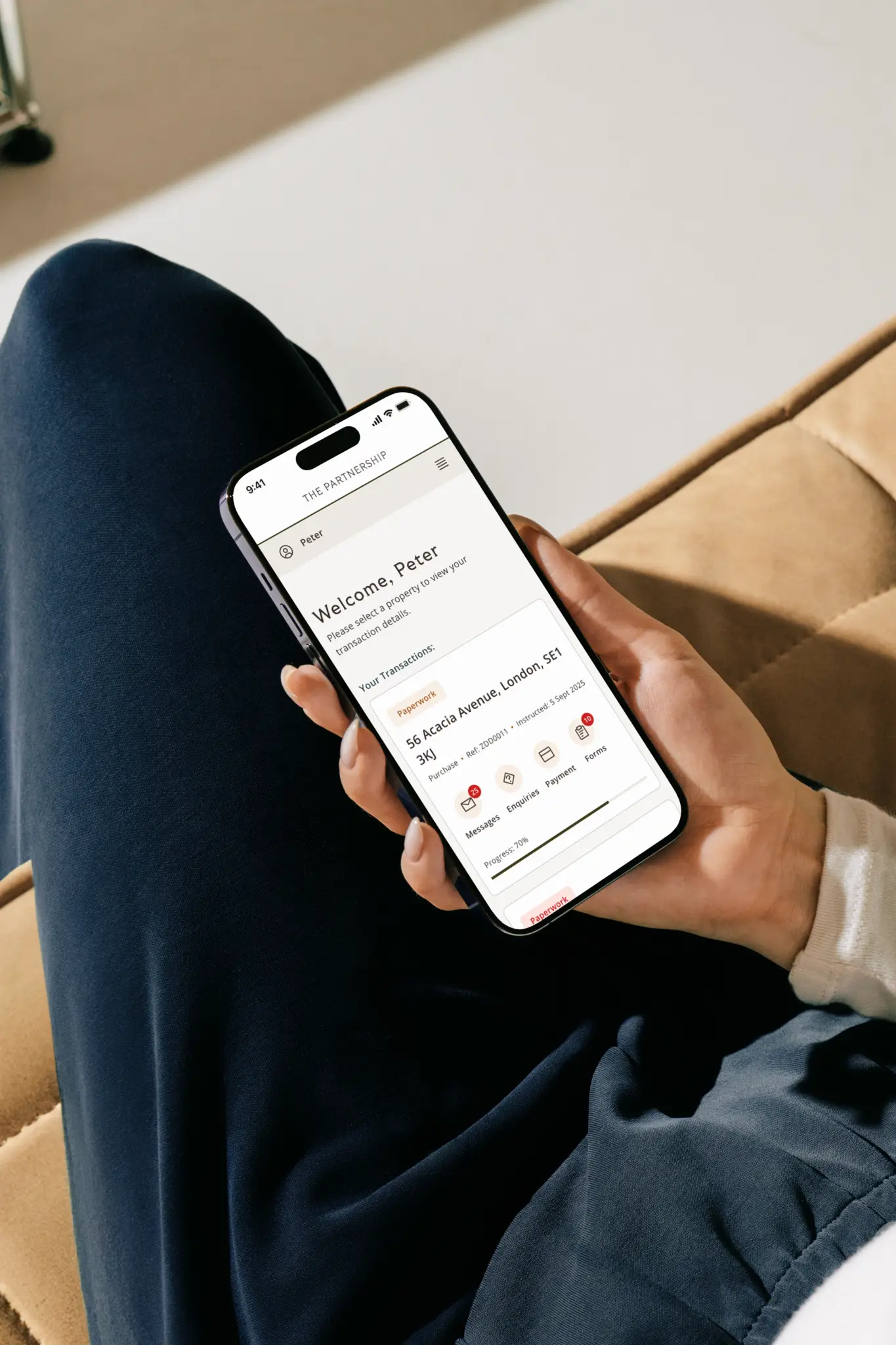 Client portal app preview on a mobile device